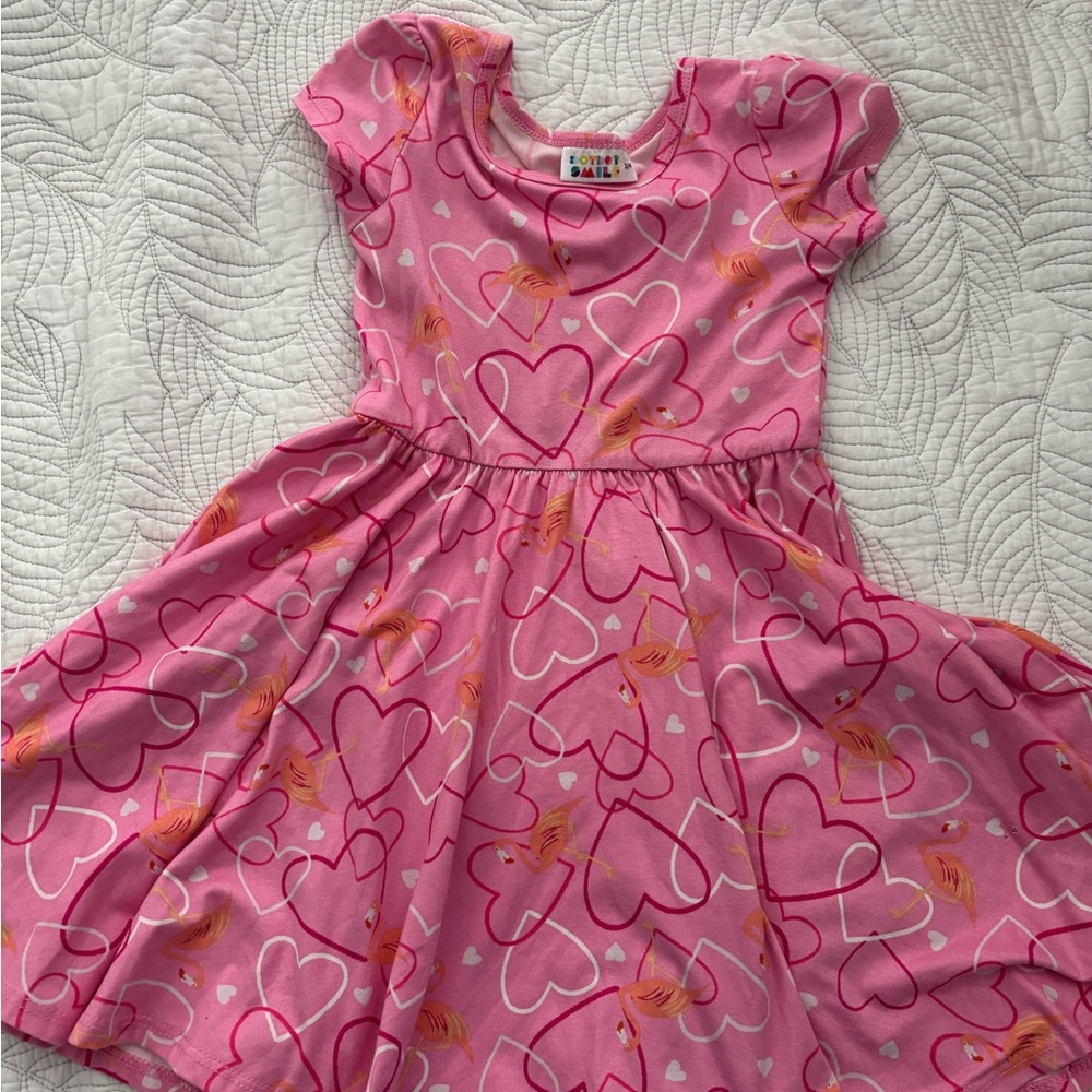 Dot Dot Smile Pink Flamingo Heart Twirl Dress